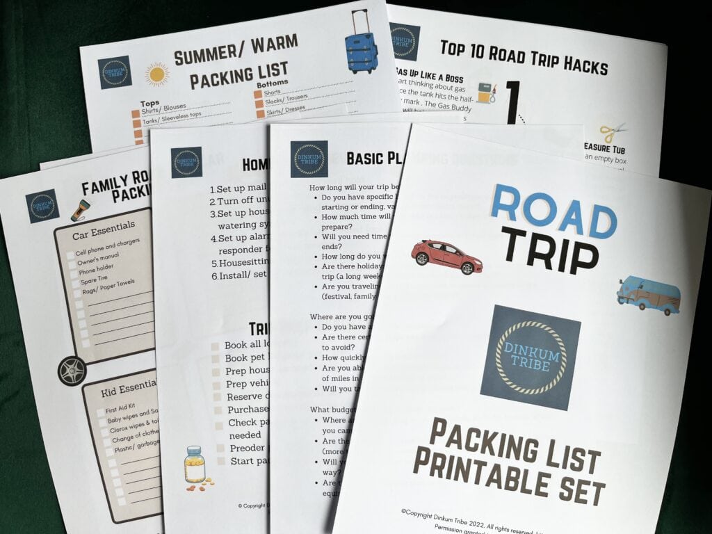 Dinkum Tribe road trip printable pack with printables spread out