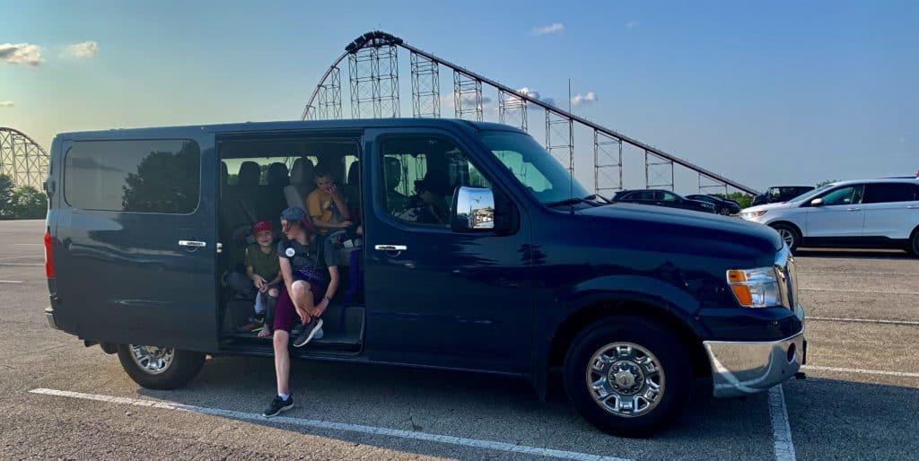 Nissan NV 3500 in front of Worlds of Fun amusement park