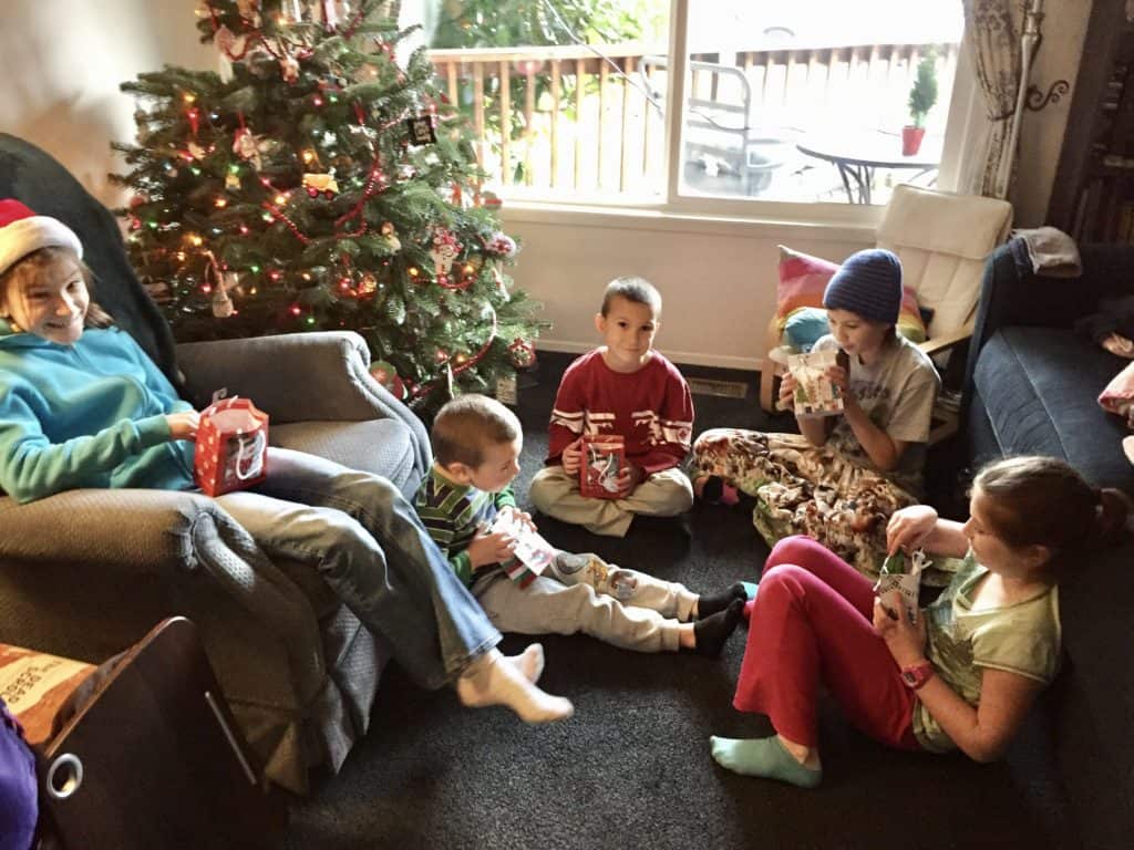 Kids opening presents