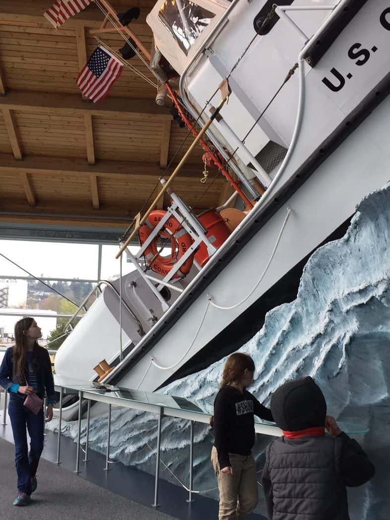 USCG display at the Columbia River Maritime Museum in Astoria. The museum is a popular destination for families visiting Astoria with kids.