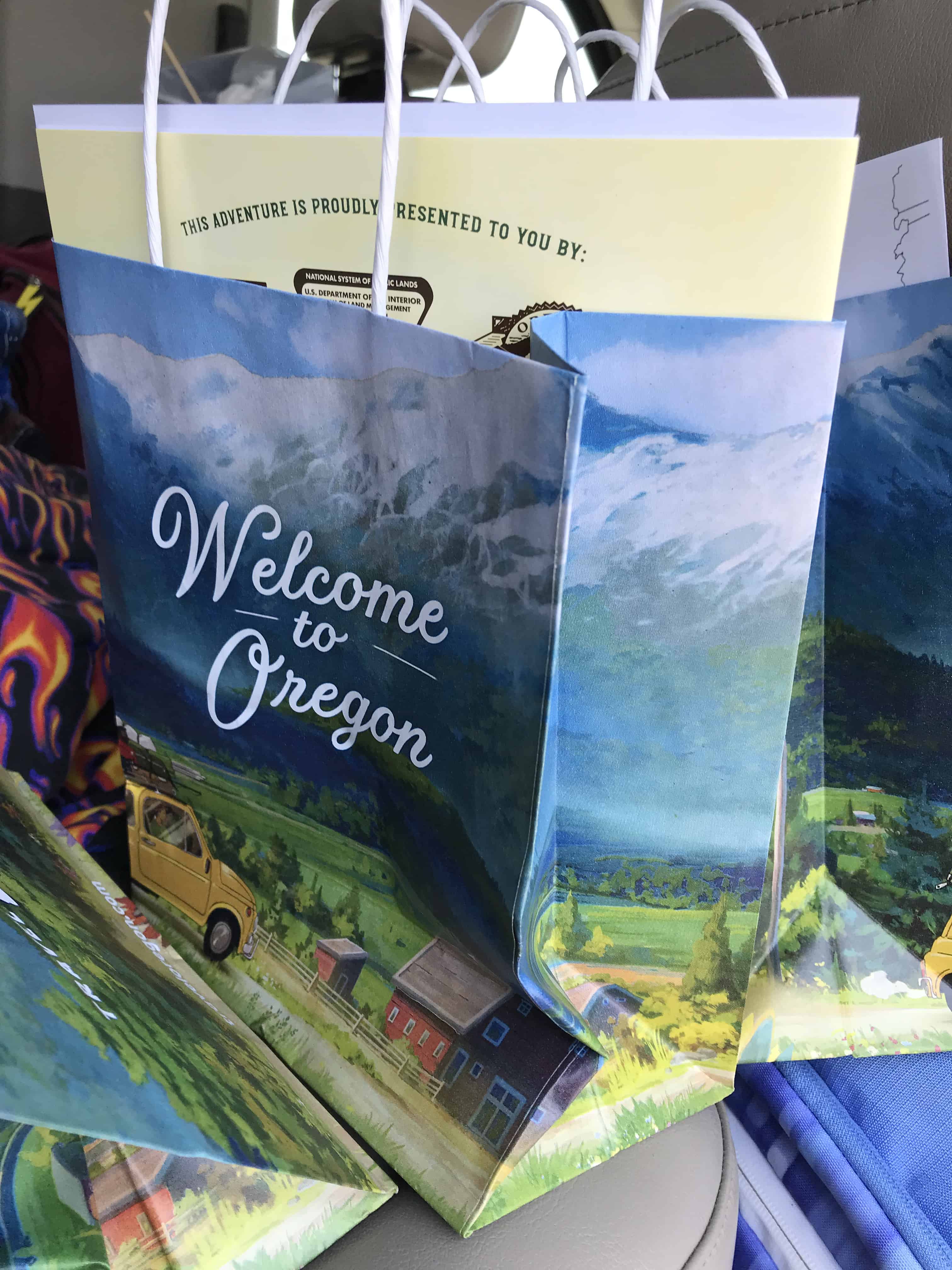 Gift bag says "Welcome to Oregon"