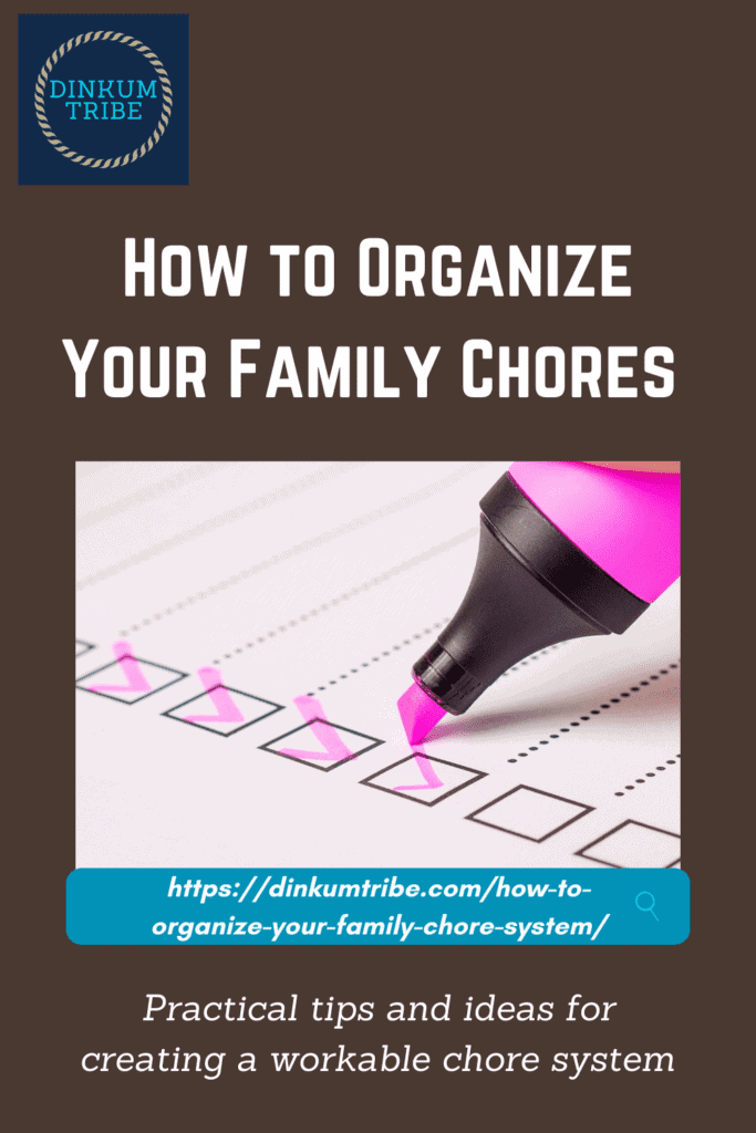 pink highlighter photo on pinnable image with text: how to organize your family chores and URL