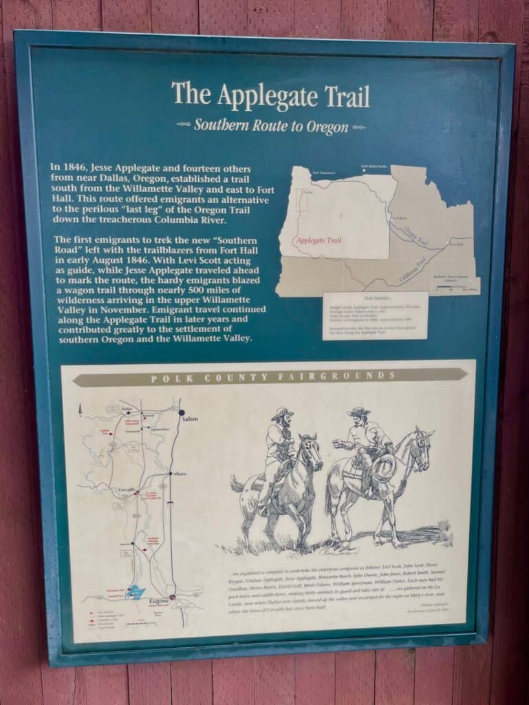 Interpretive sign about the Applegate Trail at the Polk County Museum.
