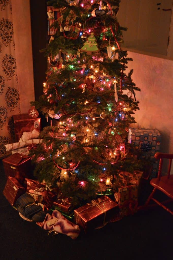 lighted Christmas Tree with gifts underneath