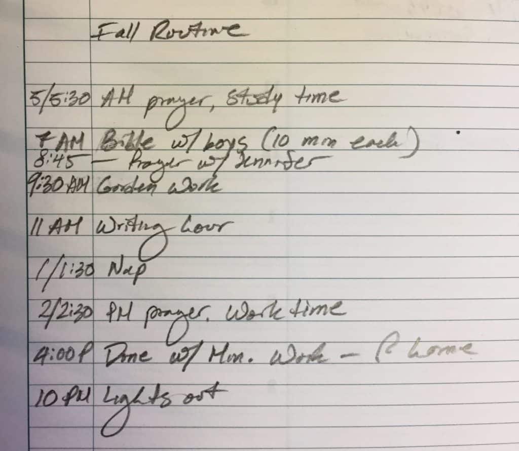 schedule handwritten on  paper