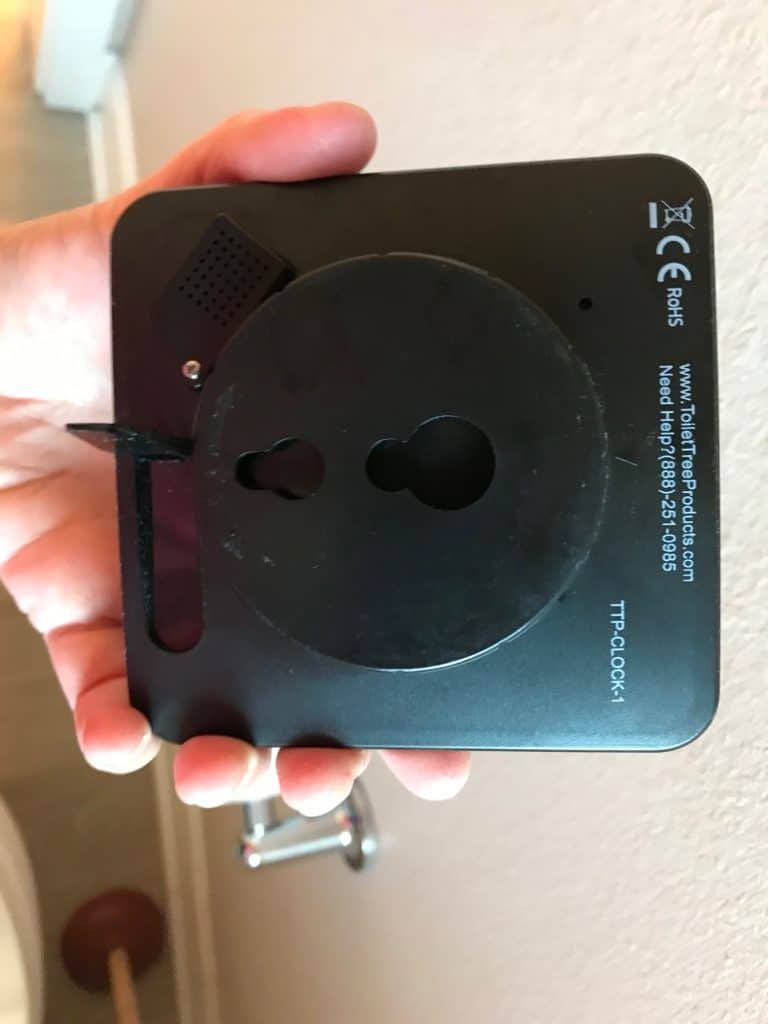 back of ToileTree timer with hanging holes. Great ADHD timers for use in bathrooms.