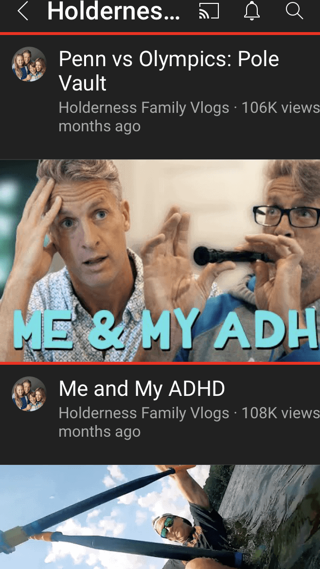 Screenshot of Youtube Holderness Family Vlogs "Me and My ADHD"