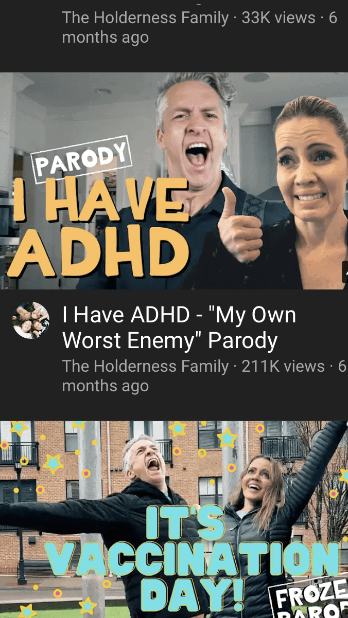 Screenshot of YouTube channel The Holderness family song "I have ADHD"