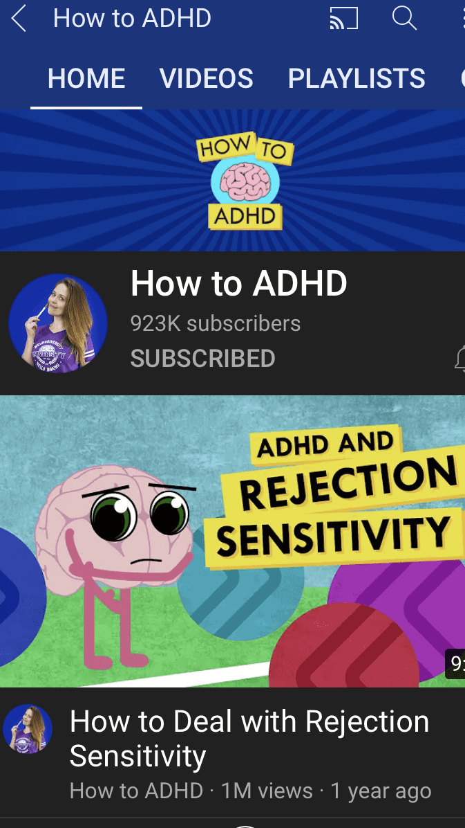 Screenshot of How To ADHD YouTube channel Home page