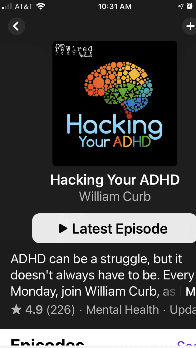 Screenshot of hacking your ADHD podcast
