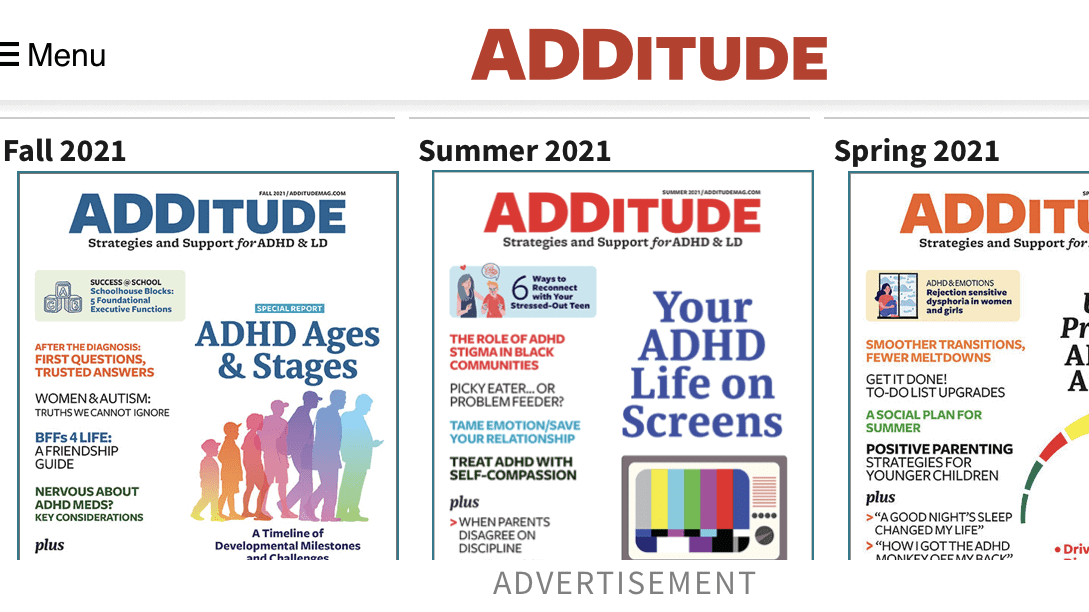 Screenshot of ADDitude magazine