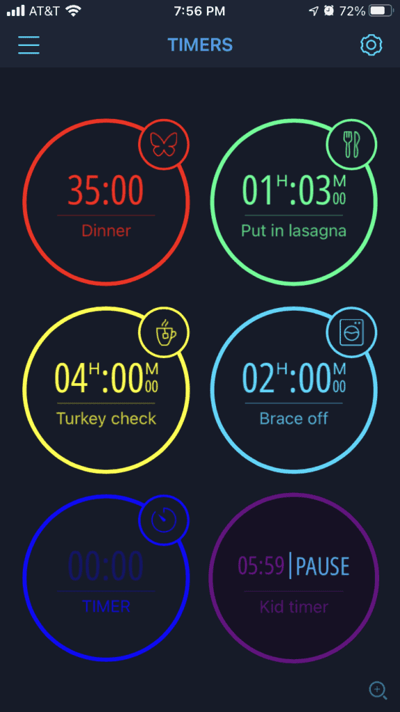 ADHD timer app that allows multiple concurrent timers to be set.