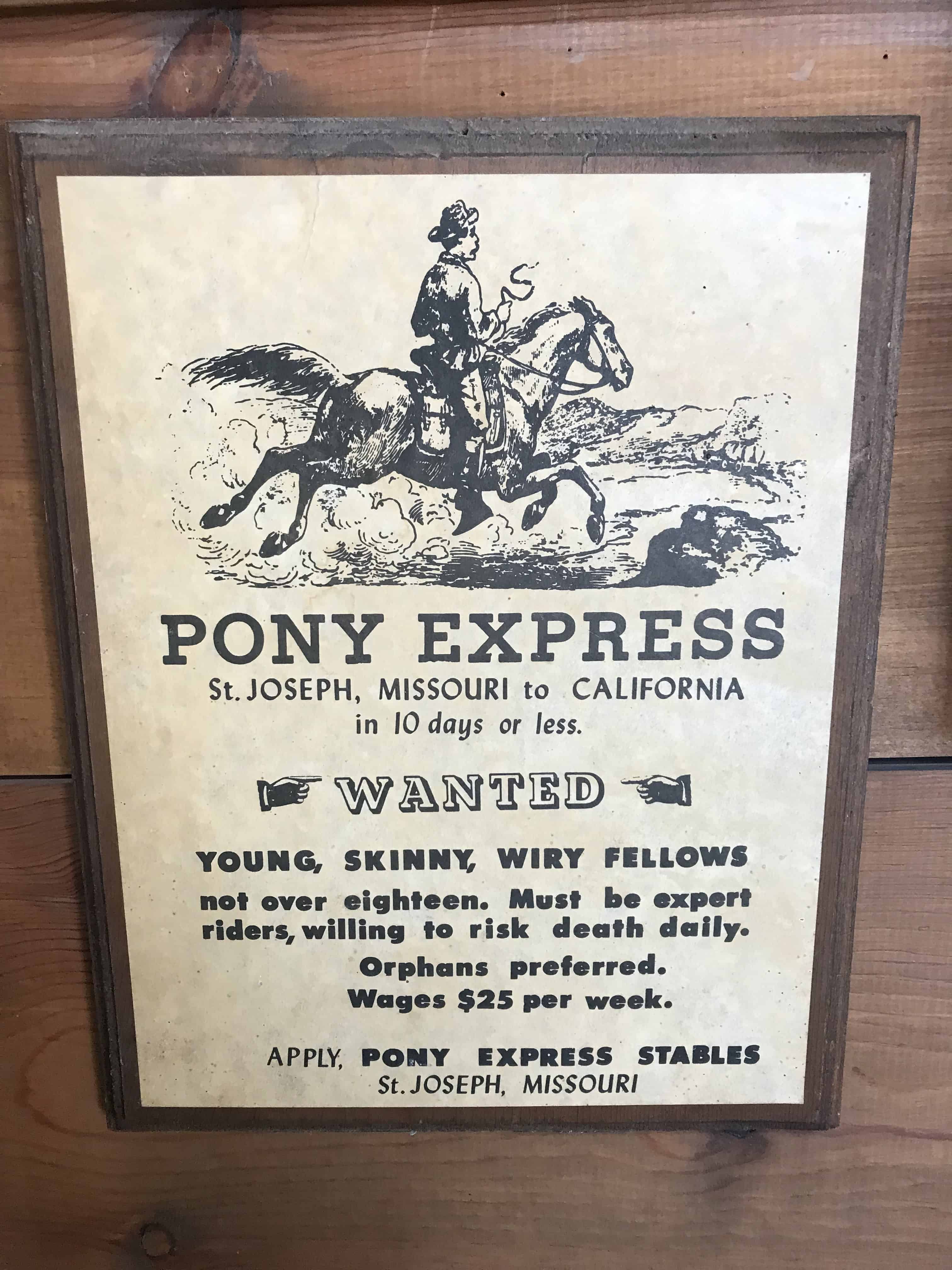 Pony Express advertisement at the Sod House Museum.