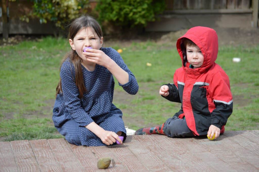 Our daughter and son snacking on deck