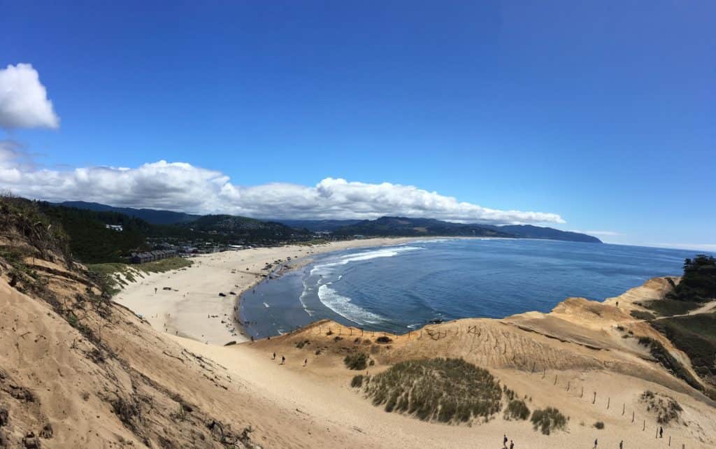 Pacific City beach as viewed from above. A favorite destination for visiting the Oregon Coast with kids.