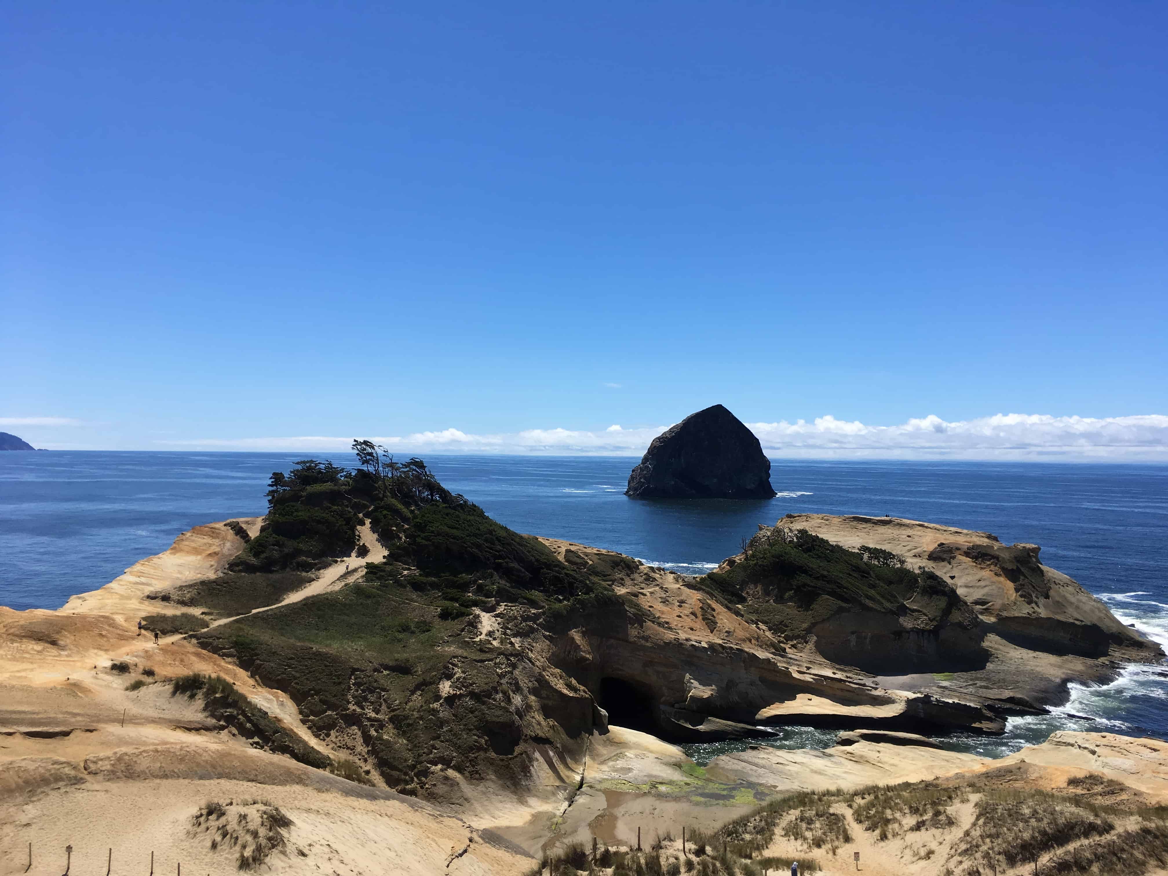View of the Ocean and the haystack rock. Pacific City, Oregon with kids.