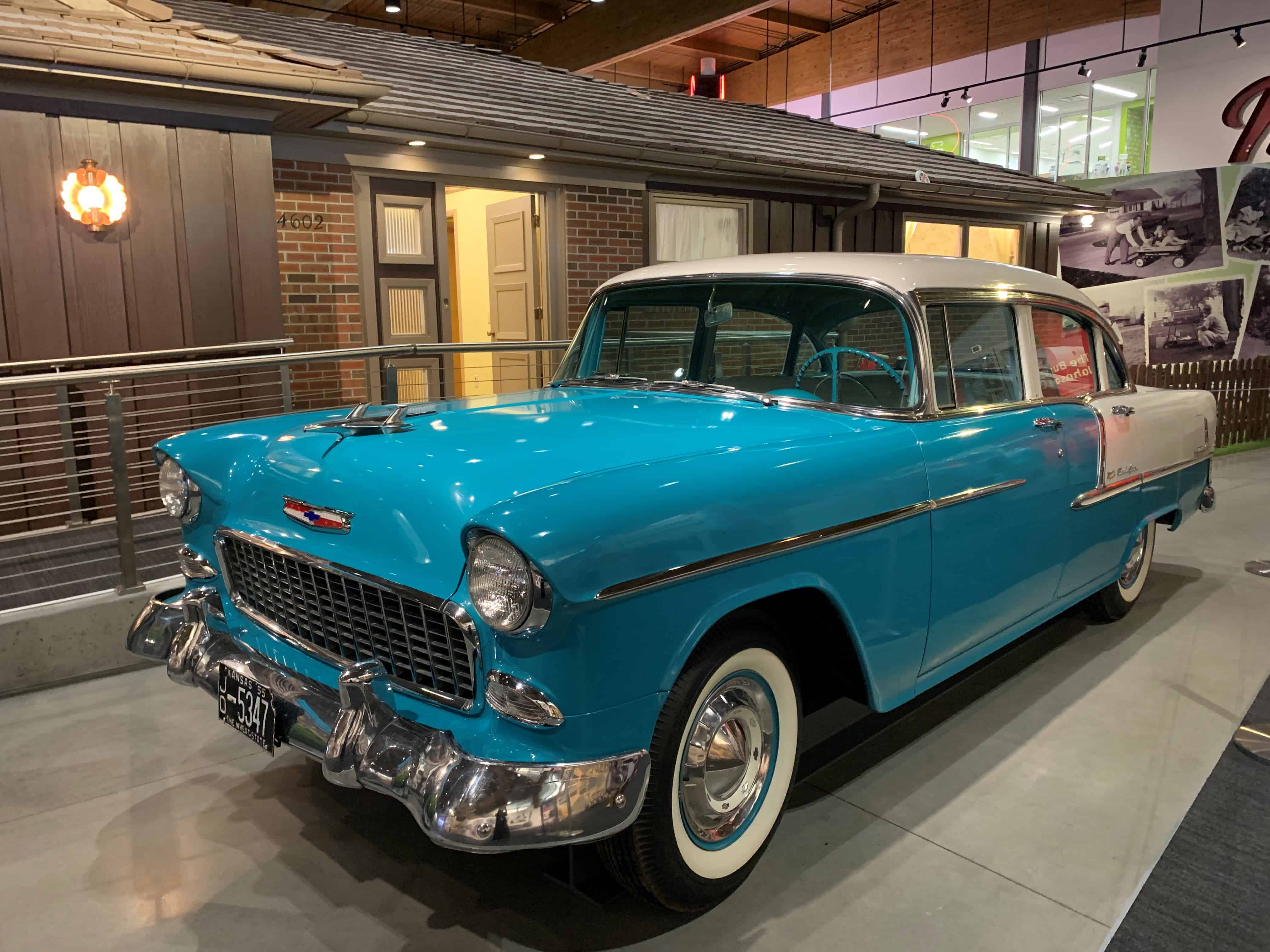 The Johnson County Museum includes a 1950's suburban home complete with a beautiful 50's Chevy sedan.