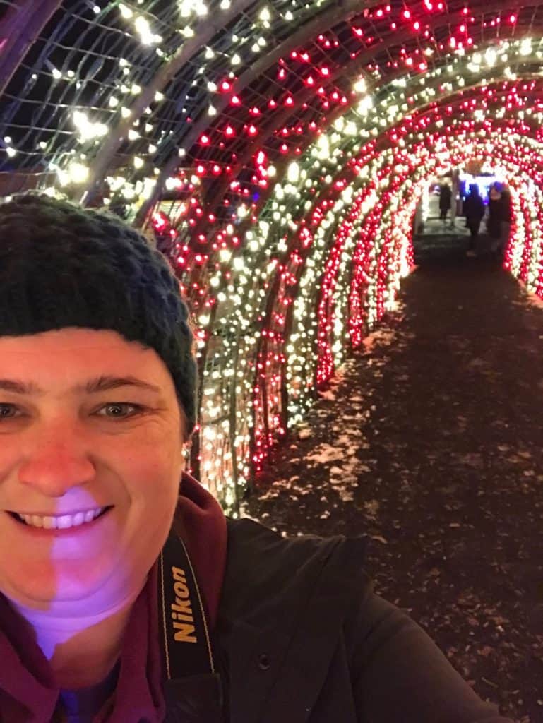 Candy Cane light tunnel at the Silverton Christmas Market, hosted by The Oregon Garden Resort.