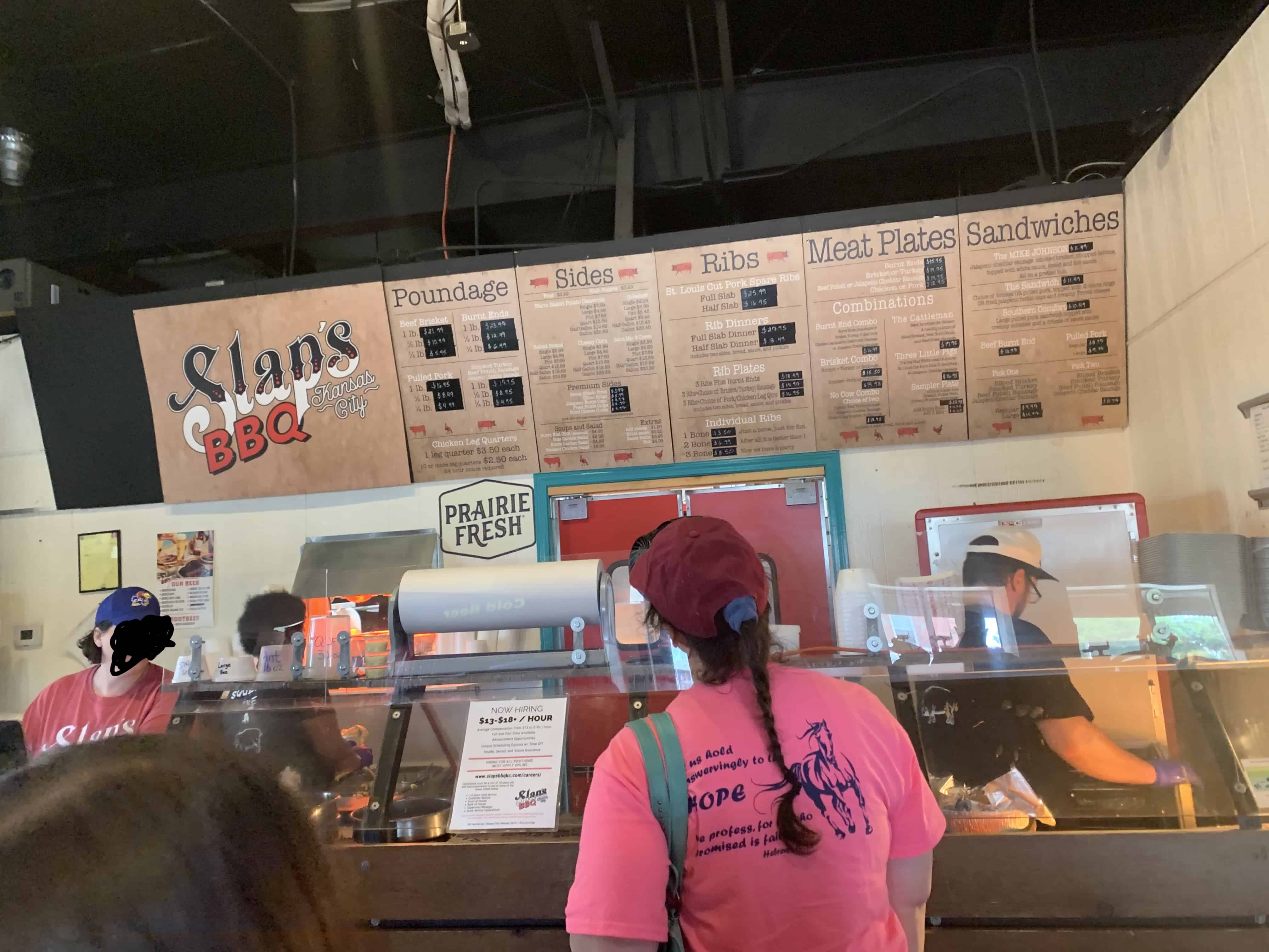 Counter at Slap's BBQ with menu