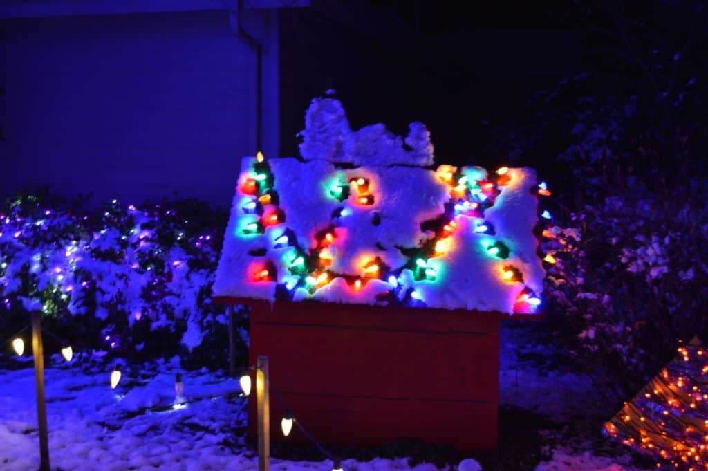 Snoopy and his doghouse at the Silverton Christmas Market hosted at The Oregon Garden Resort.