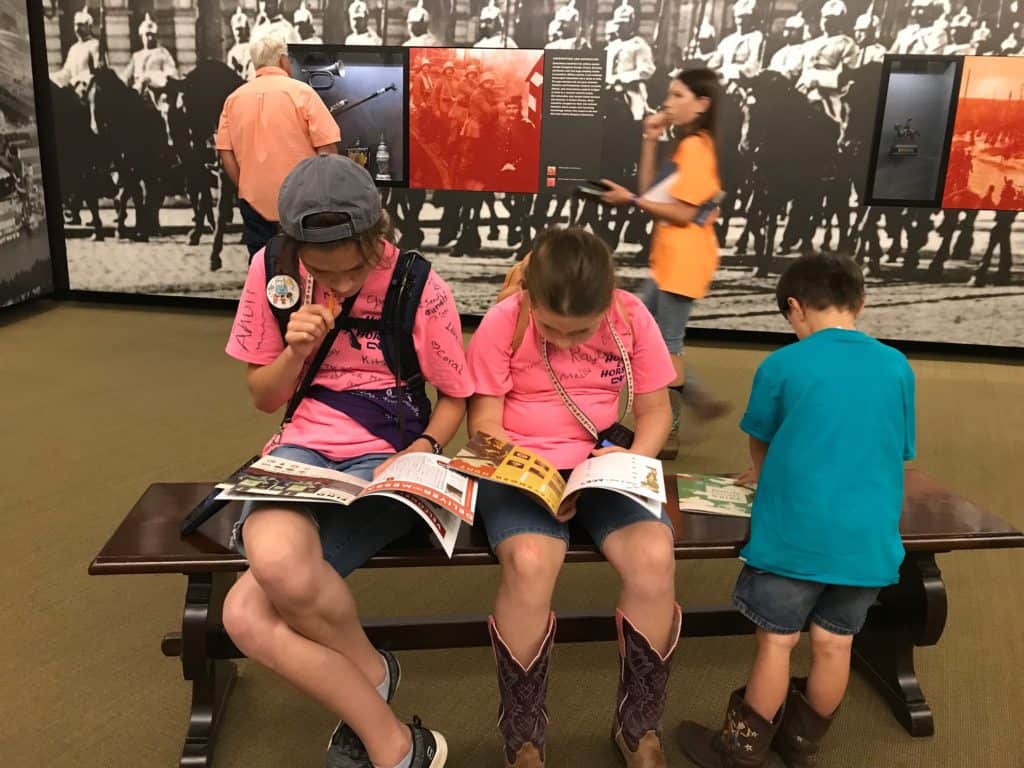 kids working on the activity books at the National WW1 Museum in Kansas City, MO.