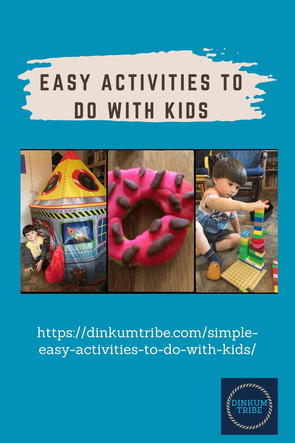 pinnable image of kids activities, play-doh, play tent