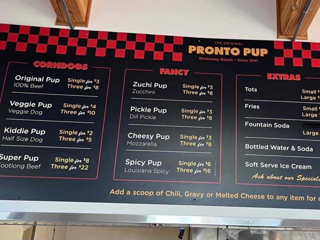 Menu at the Original Pronto Pup 