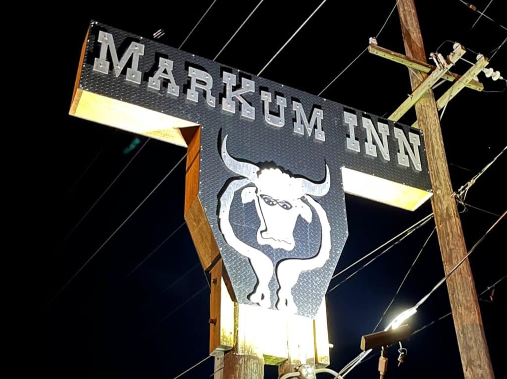 Markum Inn roadhouse sign.