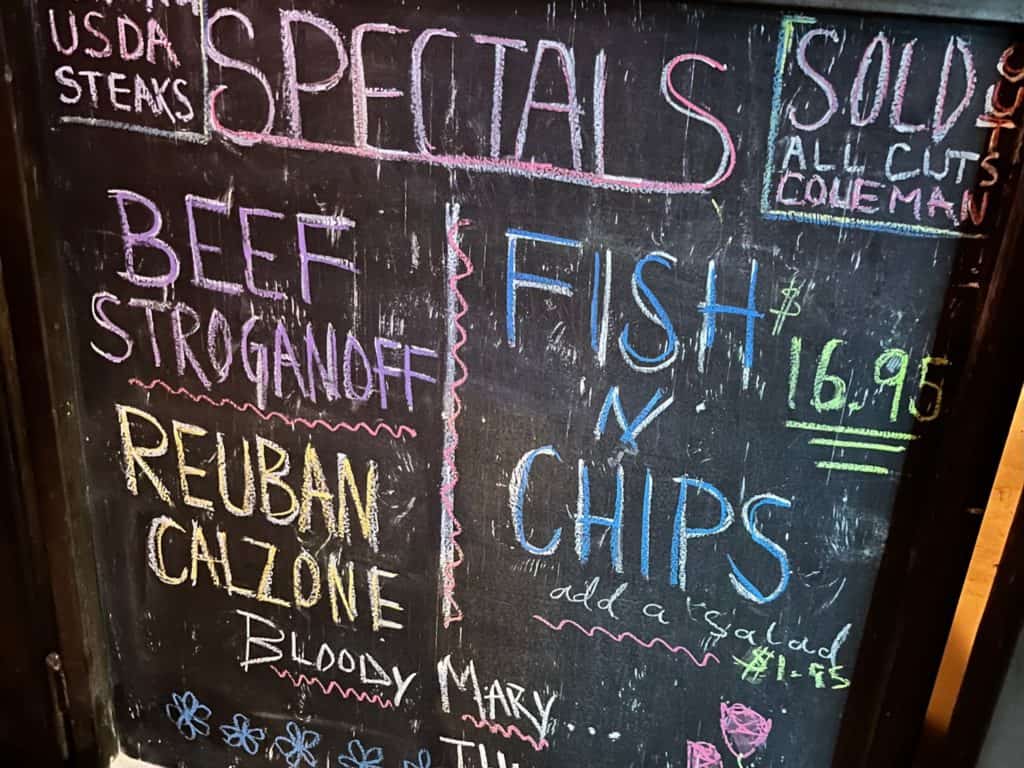 Thursday Specials chalkboard at the Markum Inn