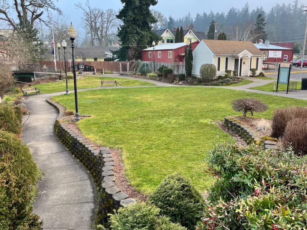 View of War Memorial Garden walk in Silverton, Oregon