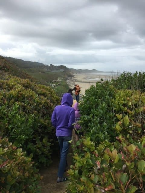 My children and I walk a trail to get to Moolack Beach. Moolack Beach is one of the best agate beaches in Oregon.