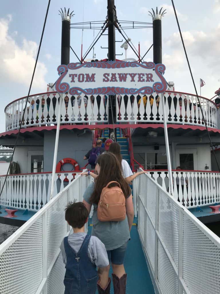 Entering the Tom Sawyer steamboat gangplank.