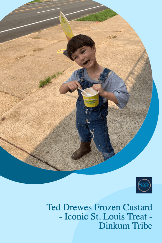 pinnable image of boy enjoying Ted Drewes frozen custard