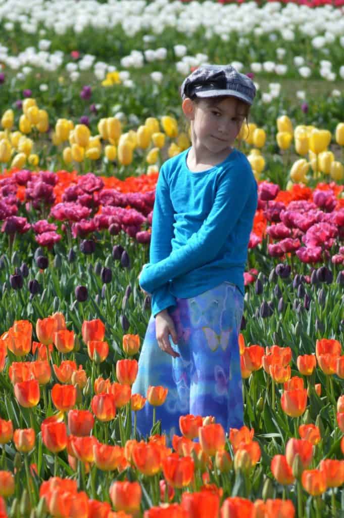 Girl in flower field.