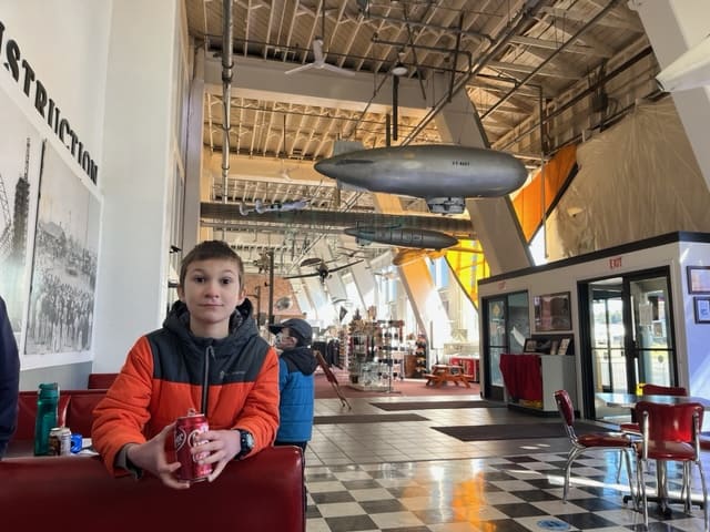 Gift shop and restaurant inside Hangar B. 