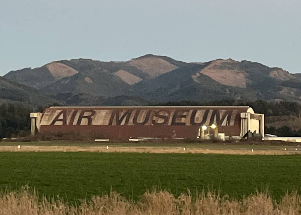 Hangar B at the Tillamook Air Museum, seen from a distance.