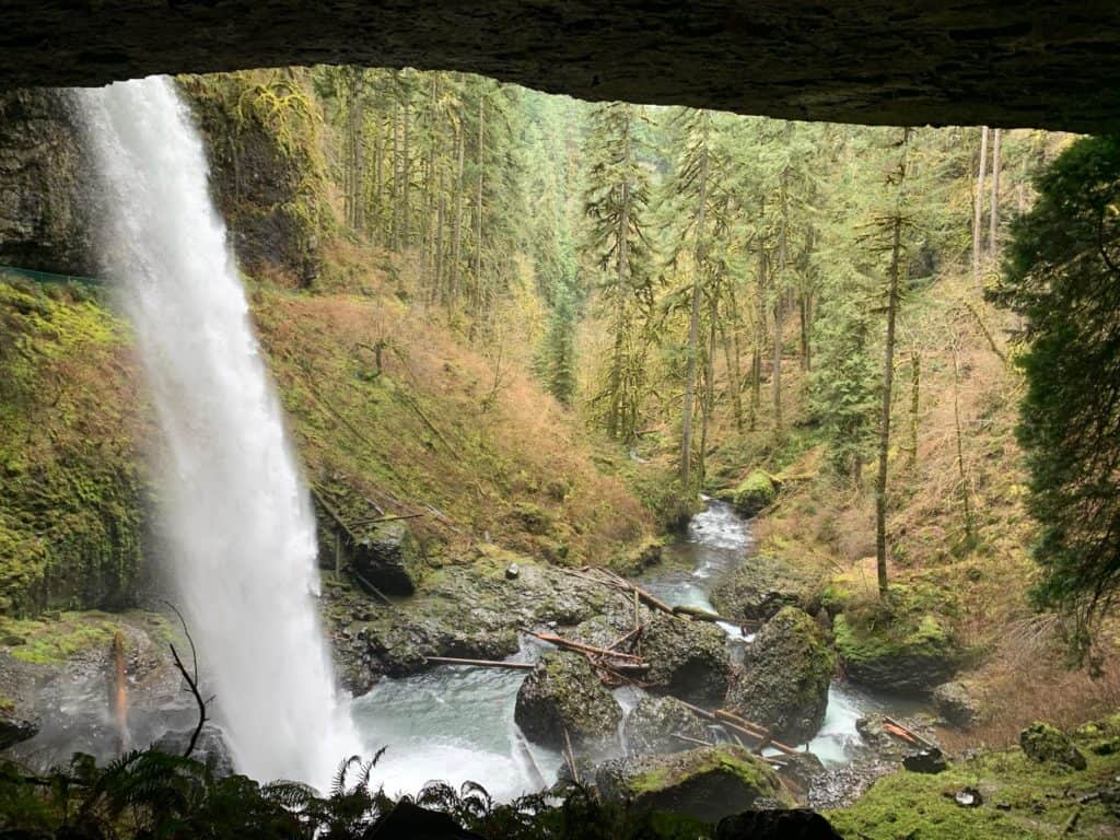 Water tumbles off Lower North Falls at Silver Falls State Park.