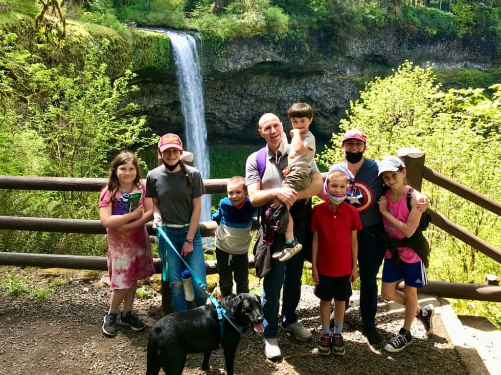 Family photo in front of South Fall at Silver Falls. National Park status or not, Silver Falls State Park in Oregon is amazing!