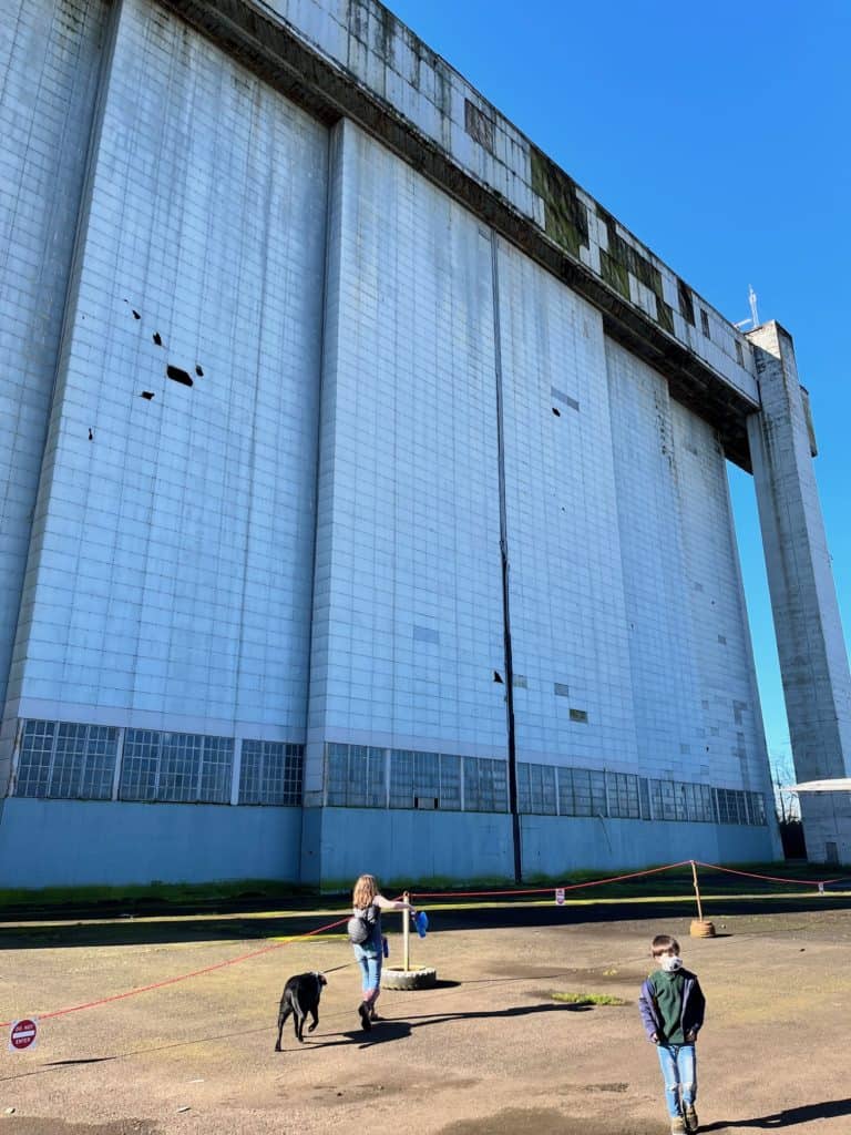 Front view of doors at Hangar B, Tillamook Air Museum.