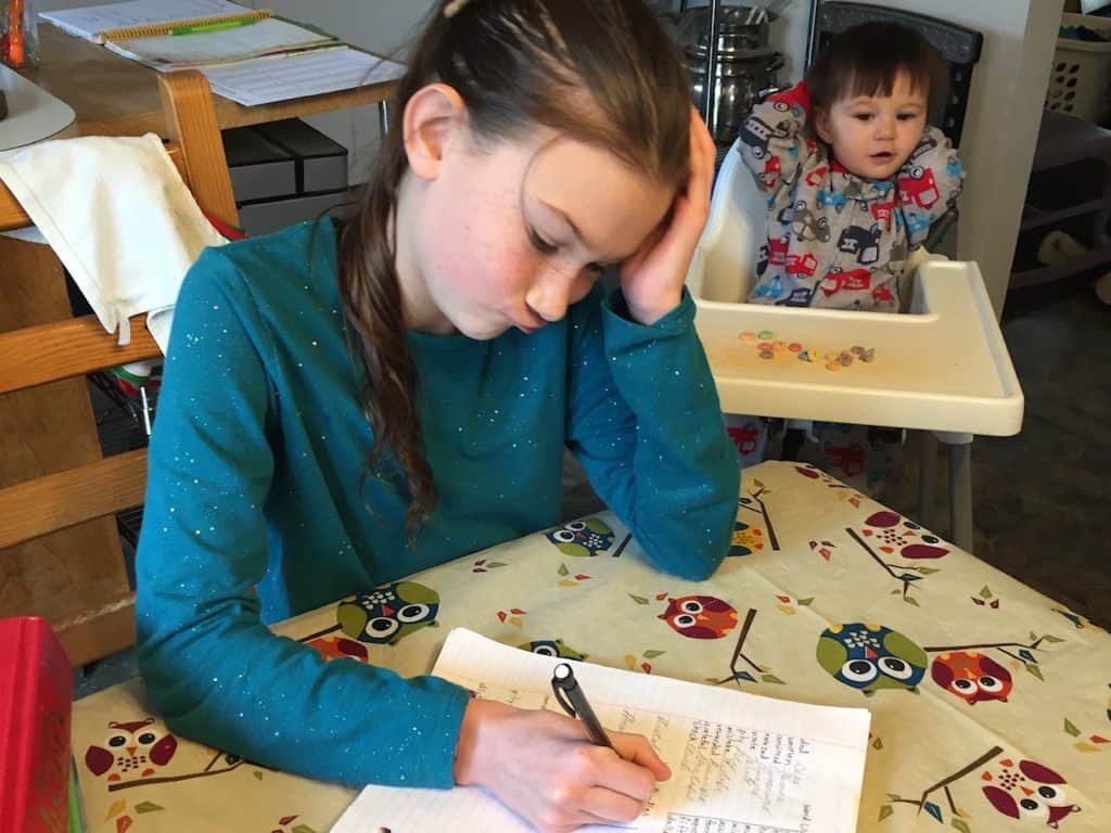 Girl writing at table. Selective attention is often a symptom of ADHD in teen girls.