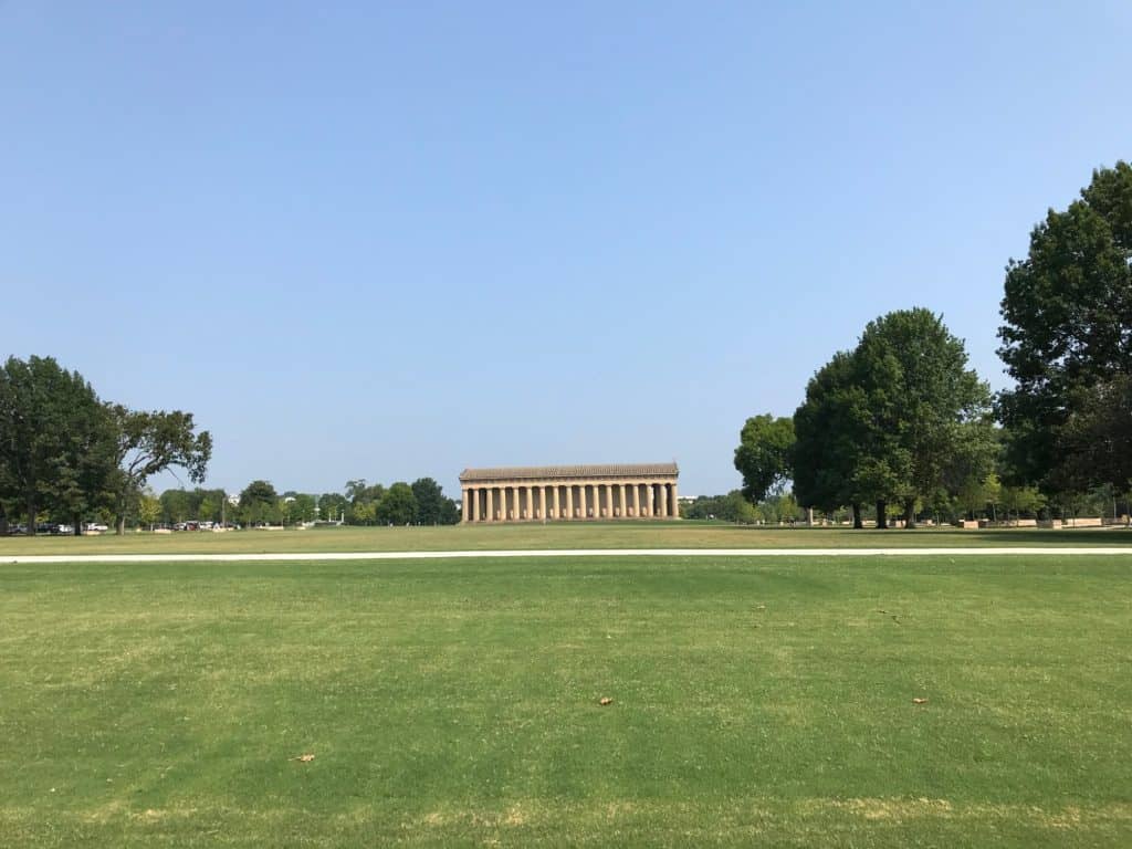 The Nashville Parthenon is located in a huge city park that makes the structure appear smaller than it truly is.