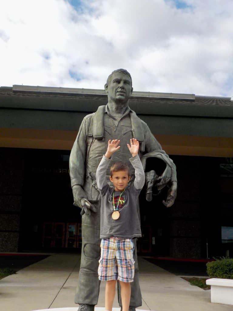 Captain Michael Smith statue outside Evergreen Museum. With three buildings housing an extensive collection, this is one of the top things to do in McMinnville, Oregon.