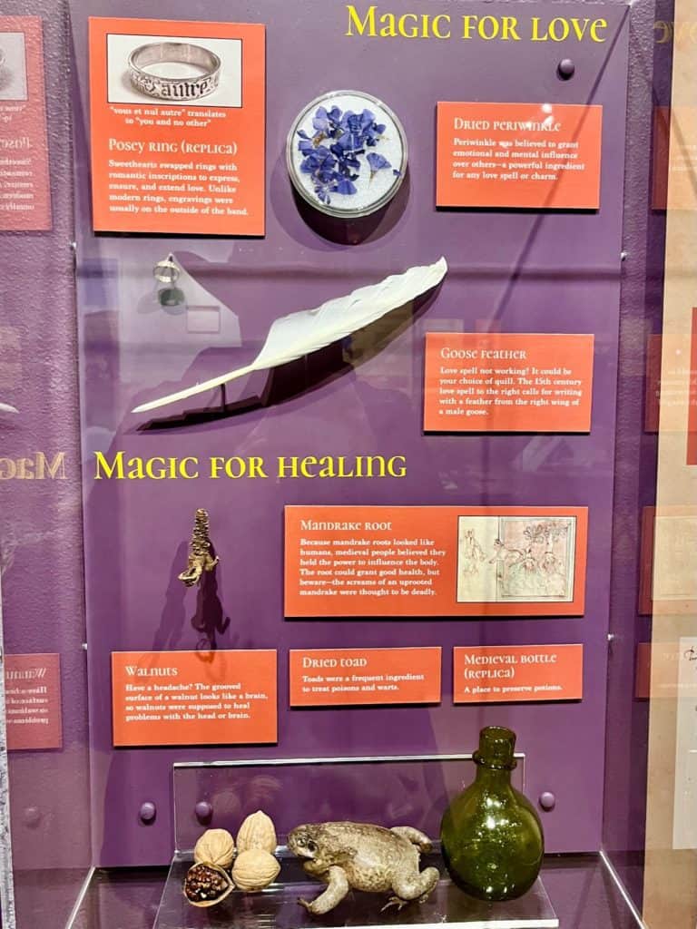 Display showing objects used for healing in the Middle Ages.