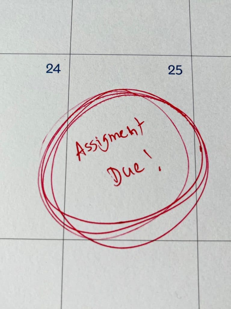 Assignment due calendar date.