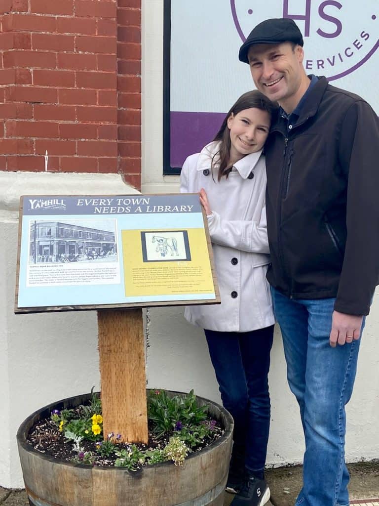 Sign on the Beverly Cleary Literary Walk in Yamhill, Oregon. Family activities near McMinnville.