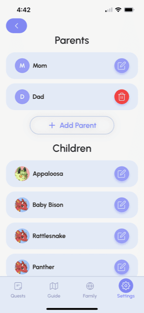 Screenshot of Joon app Parent and Child screen. Joon app review
