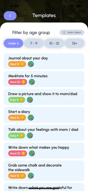 Suggested Joon tasks for a child under age 6. Joon app review.