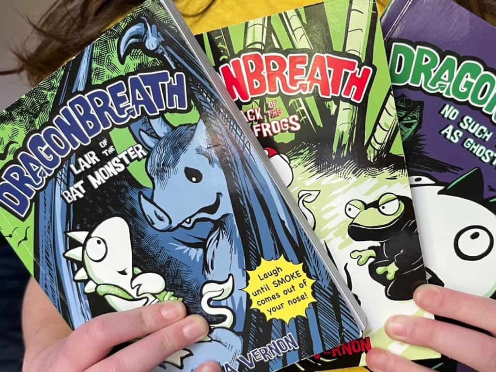 Dragonbreath books in hands. This is a great book series for 4th-8th graders.