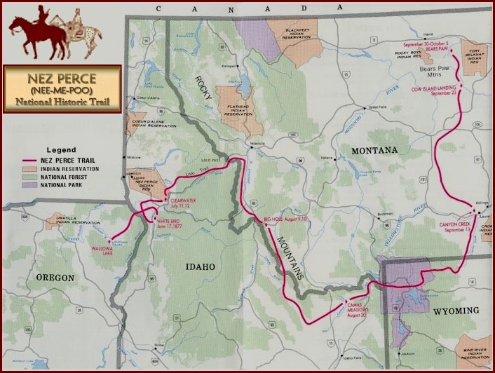 Nez Perce National Historic Trail map.