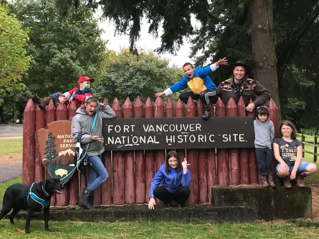 Family with dog at Fort Vancouver National Park